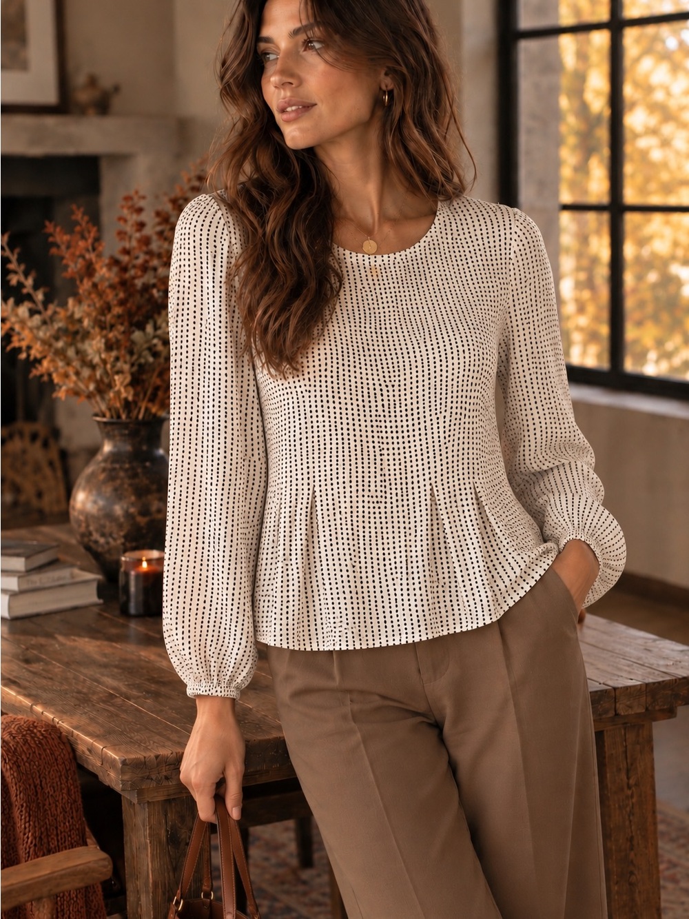Adriana Papell Elegant Polka Dot Blouse Medium